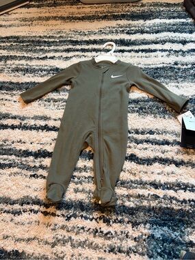 Nike Olive Footed Baby One-Piece Romper with Swoosh